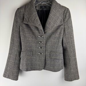 Womens Blazer Size US 8 EU 38 Gray Herringbone‎ H&M Wool Blend Jacket